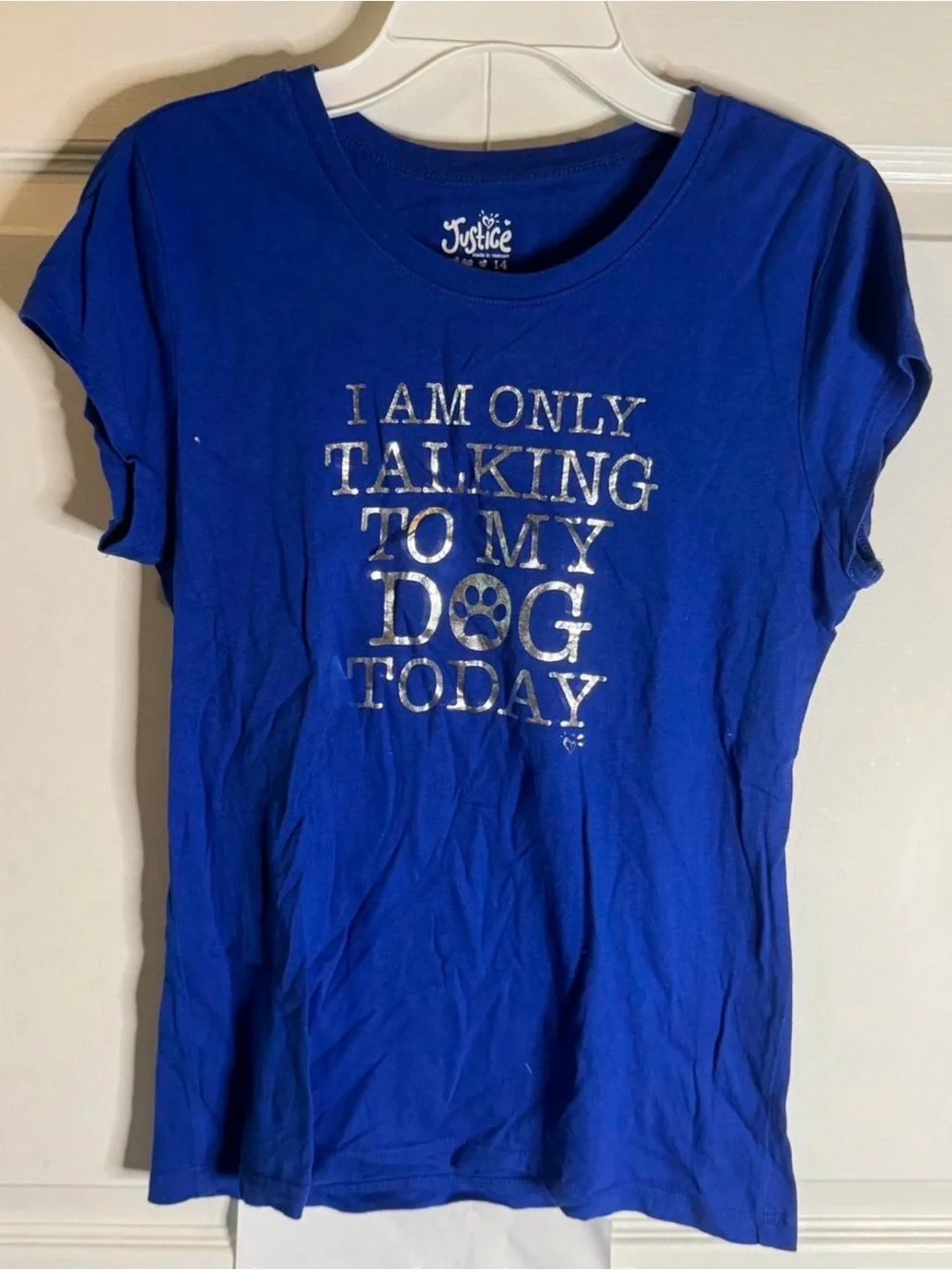 Justice Royal Blue Tee with Metallic Silver Text
